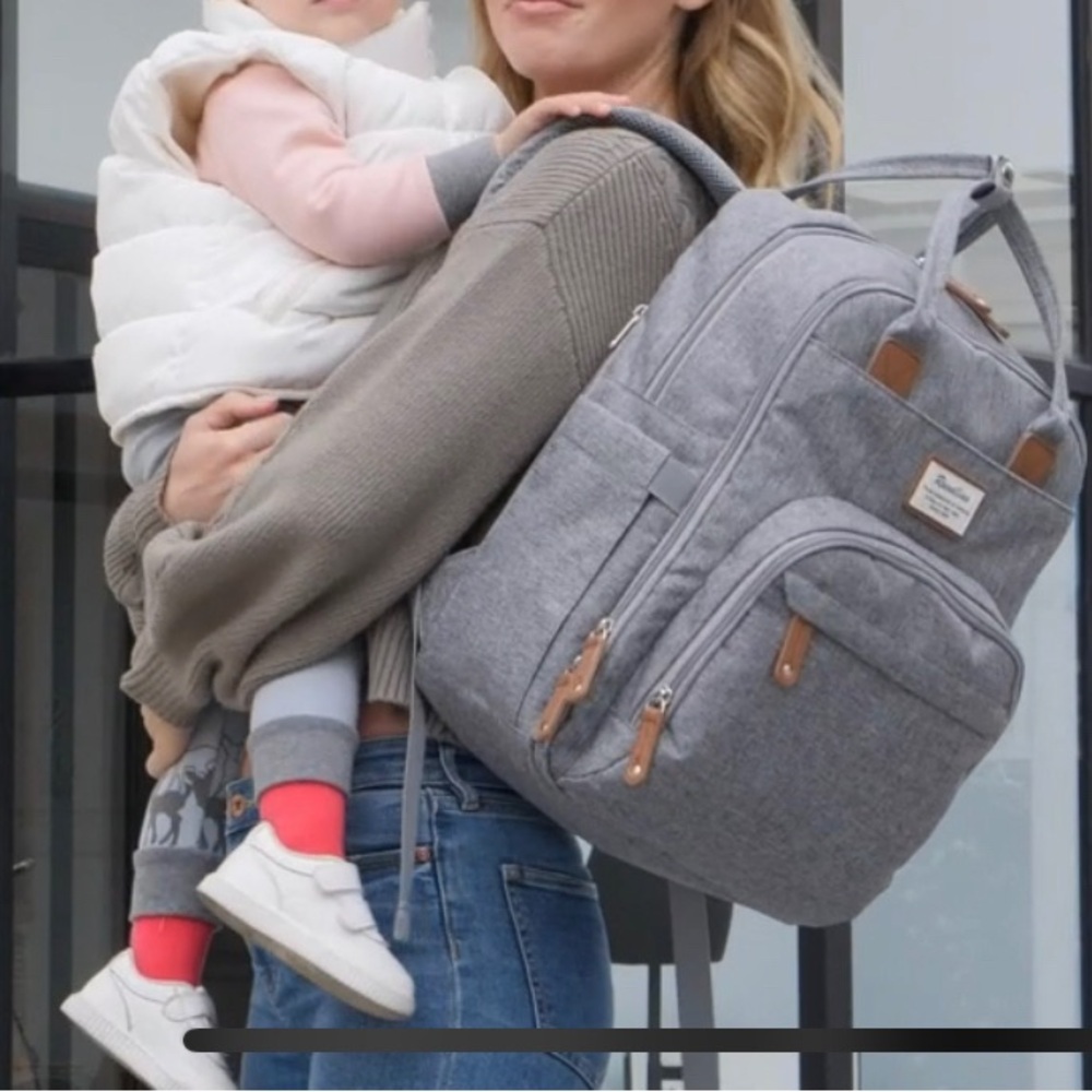 NEW Gray Ruvalino Large Lightweight Backpack Diaper Bag - Picture 3 of 6